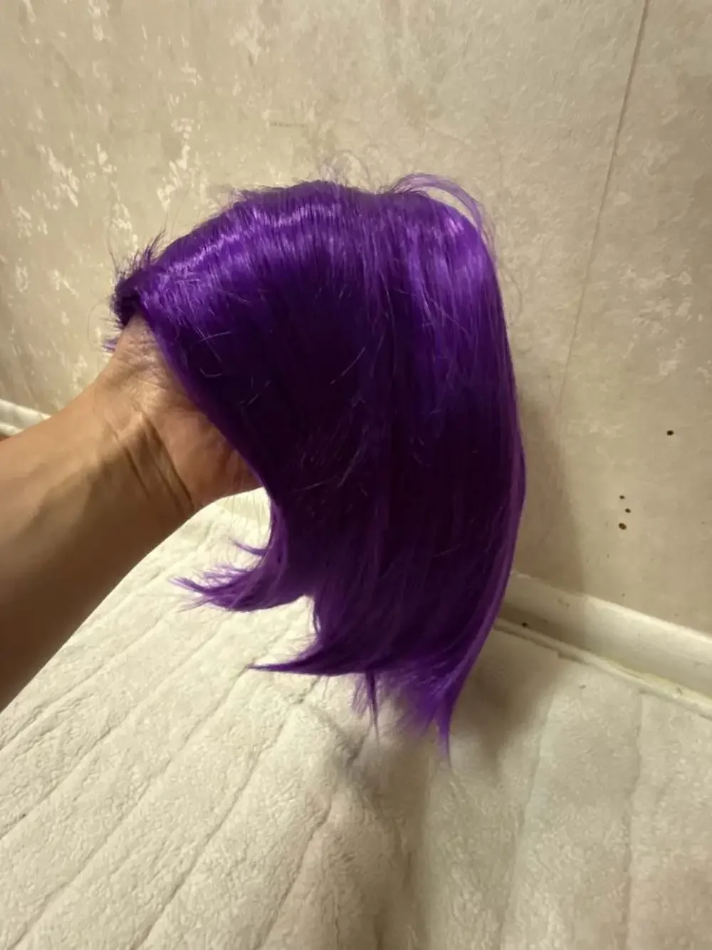 Short Purple Synthetic Bob Cosplay Wig with Hair Net and Accessories